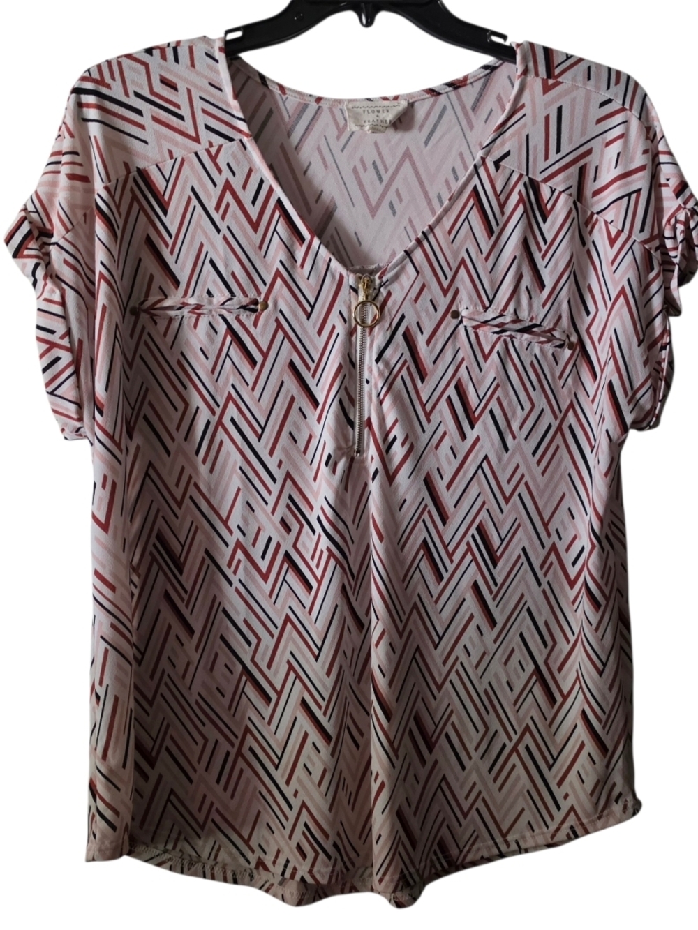 Flower & Feather Short Sleeve Blouse Size 2XL